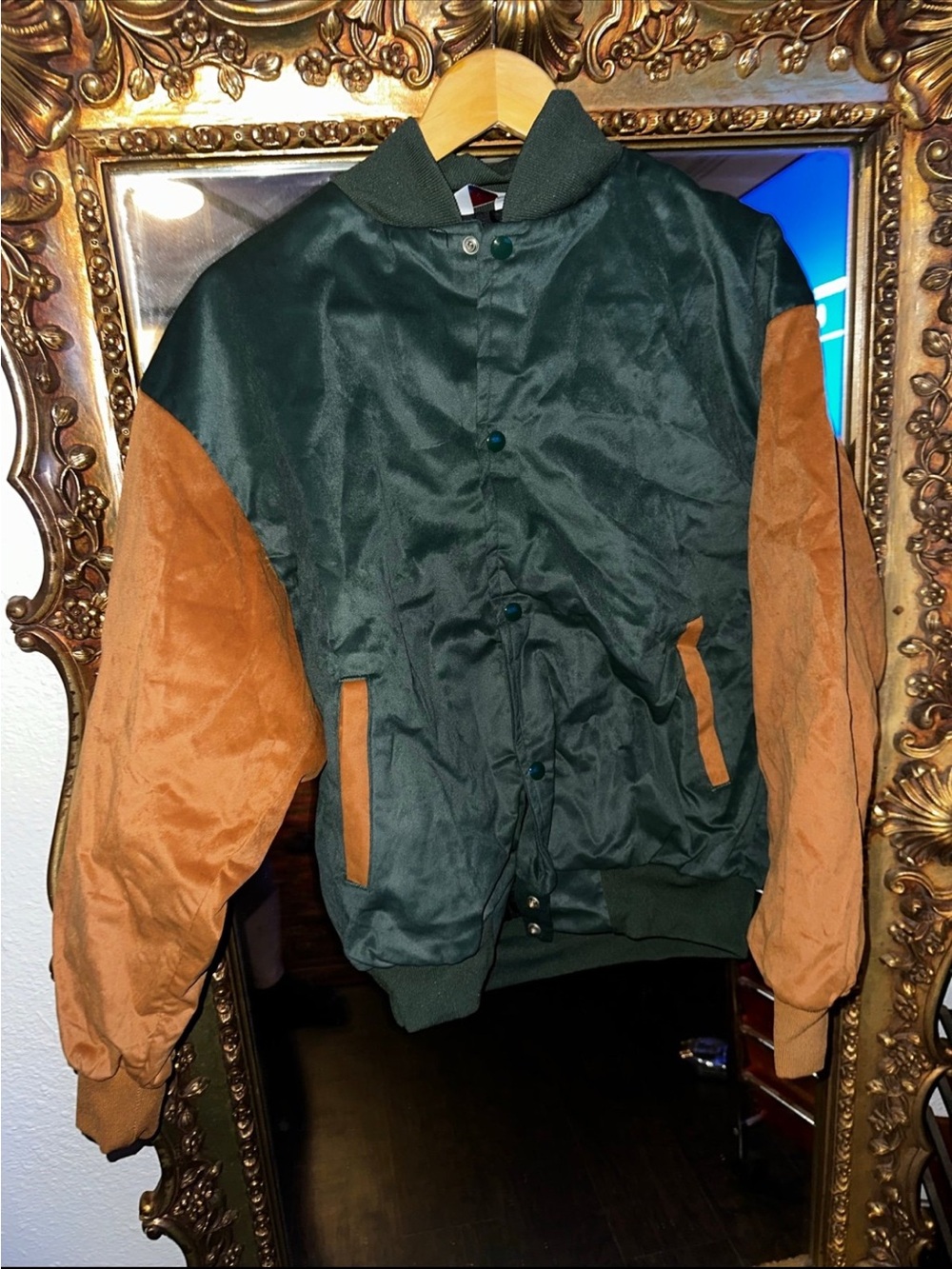Men's Two-Tone Green and Brown Bomber Jacket